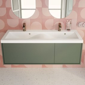 Umywalka wpuszczana w blat biała błyszcząca z konglomeratu WAVE DUO 120 cm