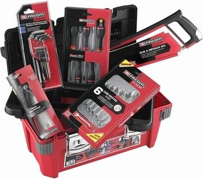 Skrzynka narzędziowa FACOM 22 elementy Protwist, klucze płasko-oczkowe OGV, klucze imbusowe kulowe, szczypce uniwersalne i piła do metalu