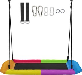 AIYAPLAY Huśtawka typu gniazdo regulowana do 300 kg z regulowanymi linami dla dzieci w wieku 3-8 lat 148x77x180 cm wielokolorowa | Aosom PL