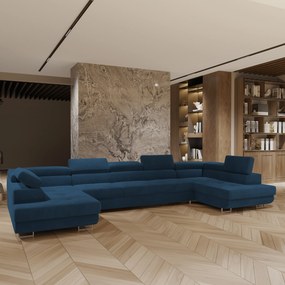 Masseno Narożnik ISOLANO z funkcją spania i pojemnikiem na pościel Narozniki U, Rozkładana sofa - Niebieski, MONOLITH 77
