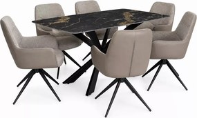 Luksusowy stół z nowoczesną czarną metalową podstawą i ceramicznym blatem imitacja granitu