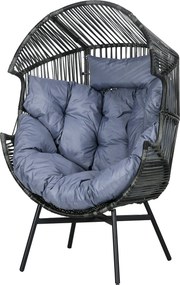 Outsunny Fotel Ogrodowy z Rattanu, Siedzisko Rattanowe, PE-Rattan, 89 cm x 75 cm x 143 cm, Szary+Czarny