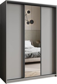 Szafa Przesuwna TAVI 150 cm z Lustrem Szafa Trzydrzwiowa z Szufladami Grafit / Czarne Profile