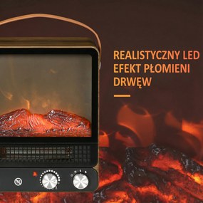 HOMCOM Elektrokamin, realistyczne ognisko, 2 tryby grzewcze do 50°C, zabezpieczenie przed przegrzaniem, wykończenie orzechowe, 30,3 x 17,5 x 37,4cm