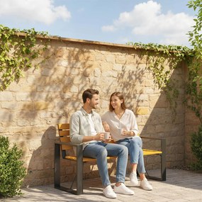 Outsunny Ławka ogrodowa 2-osobowa odporna na warunki atmosferyczne, drewniana ławka z lamelowym wzorem i podłokietnikami, siedzisko do 240 kg, Naturalne drewno | Aosom PL