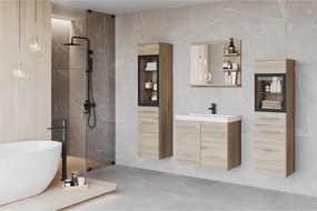 Komplet łazienkowy z LED, wiszące meble z umywalką, 2 słupki i lustro z półkami, san remo