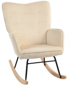 HOMCOM Vintage Fotel Huśtawkowy, Zakrzywione Płózki, Gruba Wyściółka, Buk i Stal, Beżowy