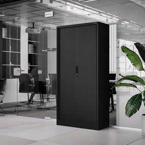 Metalowa szafa biurowa z roletą DAMIAN, 900 x 1850 x 450 mm, czarna