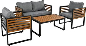 Zestaw mebli ogrodowych z żelaza dla 4 osób - 1 kanapa, 2 fotele i 1 stolik kawowy - dekorowany drewnem akacjowym - szary