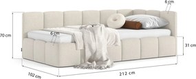 Łóżko Auro Twin Low 90x200, tkanina STORM 02, stelaż metalowy, strona prawa, otwierany bocznie