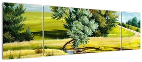 Obraz - rzeka między łąkami, obraz olejny (170x50 cm)