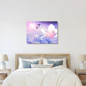 Obraz na szkle - Motyl lecący do kwiatu (70x50 cm)