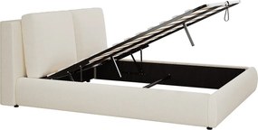 Łóżko podwójne z pojemnikiem - 180 x 200 cm - z wyściełanym zagłówkiem + regulacja hydrauliczna - klamra - beżowe