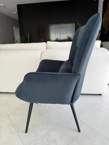 Fotel wypoczynkowy granatowy welurowy do salonu, sypialni na czarnych nogach, FW3