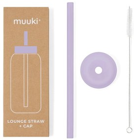 Silikonowa słomka z wieczkiem i szczoteczką w komplecie Pastel Lilac – Muuki