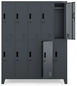 Szafa socjalna BHP ubraniowa 10-drzwiowa antracytowa: BARTEK 1360 x 1720 x 450 mm