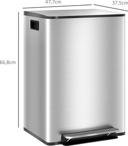 HOMCOM Kosz na śmieci z 2x30 l komorami, pokrywa Soft-Close, odporny na odciski, stal nierdzewna, srebrny | Aosom PL