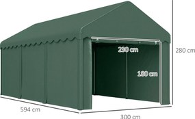 Outsunny Przenośny Carport 3x6 m, Schronienie dla pojazdów z 2 Wejściami, Dachem z Poliestru, dla Samochodów, Łodzi, Narzędzi Ogrodowych, Ciemnozielony