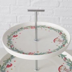 Dwupiętrowa patera ze świątecznym wzorem FLORENZA, wys. 22 cm