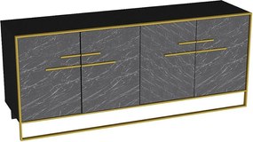 Nowoczesna komoda z wykończeniem w kolorze złotym i czarnym, 70 cali | Płyta wiórowa pokryta melaminą w 100%, metal w 100% | Możliwość montażu na ścia
