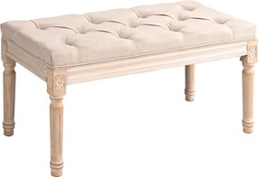 HOMCOM Pufa Tapicerowana Vintage 80x40x43cm Beżowa z Guzikami Wykończenie Lniane Wytrzymała do 120kg do Sypialni | Aosom PL