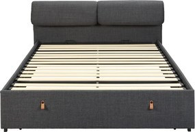 Ciemnoszare tapicerowane łóżko dwuosobowe ze schowkiem i stelażem 160x200 cm Calvi – Actona