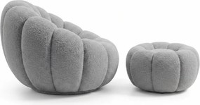 Fotel designerski BLOOM z podnóżkiem, szary