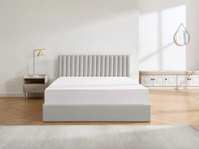 Łóżko ze skrzynią  140 x 190 cm – Tkanina – Jasnoszary + Materac - SARANELI