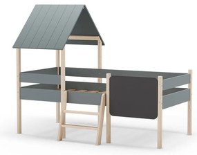Szarozielone łóżko dziecięce z litego drewna sosnowego w kształcie domku/podwyższone ze stelażem 90x190 cm Mint – Marckeric