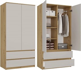 Malwa SS-90 | Dąb Artisan/Kaszmir | 90x50x180 cm | Szafa 2 Drzwi 2 Szuflady