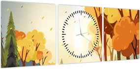 Obraz - Jesienny krajobraz, ilustracja (z zegarem) (90x30 cm)