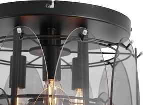 Art Deco plafondlamp zwart met smoke glas ovaal 6-lichts - Mochan