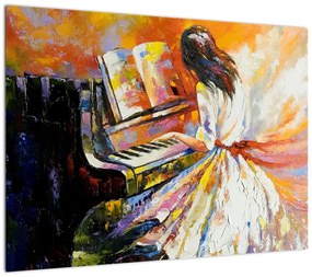 Obraz na szkle - Kobieta grająca na pianinie (70x50 cm)