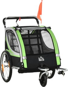HOMCOM przyczepa rowerowa 2w1 żółta dla 2 dzieci z osłoną przeciwdeszczową i hamulcem | Aosom PL