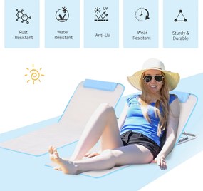 Outsunny Leżak Plażowy Beżowy Składany z Regulowanym Podłokietnikiem i Kieszenią Boczną 48x134x33-43cm | Aosom PL