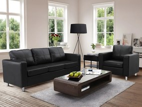 Komplet wypoczynkowy 3+1 z ekoskóry ACKLEY - Czarny