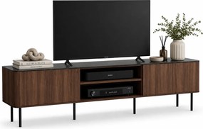 Stolik pod TV 200 cm do salonu orzech warmia + czarny marmur P4-M83
