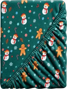 PrzytulneMieszkanie.pl Prześcieradło z mikropluszu SNOWMAN AND GINGERBREAD 90x200 cm zielone