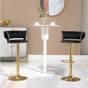 Zestaw 2 obrotowych hokerów barowych 360° - 54 x 46 x 78/97 - z regulacją wysokości i oparciem - aksamit - czarny