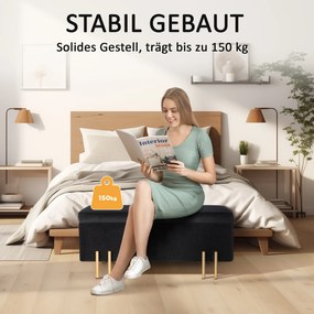 HOMCOM Ławka tapicerowana z miejscem do przechowywania, Metal, Drewno kauczukowe, Pianka, 100 x 40 x 42 cm, Czarny