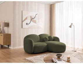 Zielony narożnik z materiału bouclé (prawostronny/z szezlongiem) Orbit – Ropez