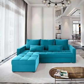 PROMOCJA Niebieska rozkładana sofa narożna ZENOVA 220x140 cm, dwustronna II jakość