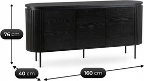 Komoda do Salonu BECK 160 cm Czarna Trzydrzwiowa Ryflowana Nowoczesna