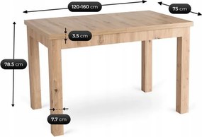 Zestaw Stół Prostokątny Rozkładany SKUBI 120-160 cm Dąb Artisan i 4 Krzesła Tapicerowane RODRI Beżowe