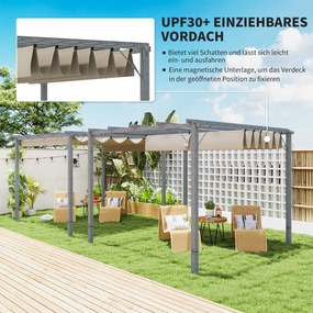 Outsunny Pergola Ogrodowa 3 x 3 m, Regulowane Zadaszenie Tarasu, Ramka z Aluminium, Ochrona UPF30+, Szary