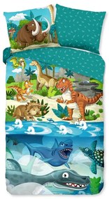 Niebieska bawełniana pościel dziecięca jednoosobowa 140x220 cm Prehistoric – Good Morning