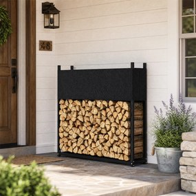 Outsunny Stojak na drewno 106 x 25 x 113 cm regał na drewno z pokrowcem 600D-Oxford rama stalowa do 250 kg Czarny | Aosom PL