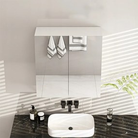 Szafka łazienkowa z lustrem ściennym 60x60x22 cm – 2 drzwi, biała, nowoczesny design