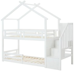 Łóżko piętrowe domek 90 x 190 cm - Sosna i MDF - Białe - TALETY