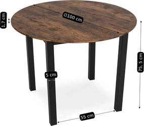 Okrągły stół nierozkładany w stylu loft Teo dąb rustykalny